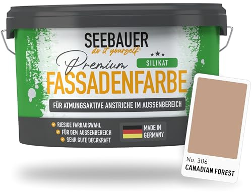 SEEBAUER diy Silikat-Fassadenfarbe Rot 2,5L für Außen (No. 306 Canadian Forest) Atmungsaktive Mineralfarbe für Fassaden - Geeignet für Putz, Mauerwerk und Beton
