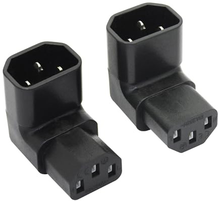 1 paio (2 pezzi) di adattatori da 90 gradi IEC 320 C14 (maschio) a C13 (femmina), connettore angolare verso l'alto e verso il basso, 10 A 250 V, per monitor, computer, alloggiamento PDU, stampanti