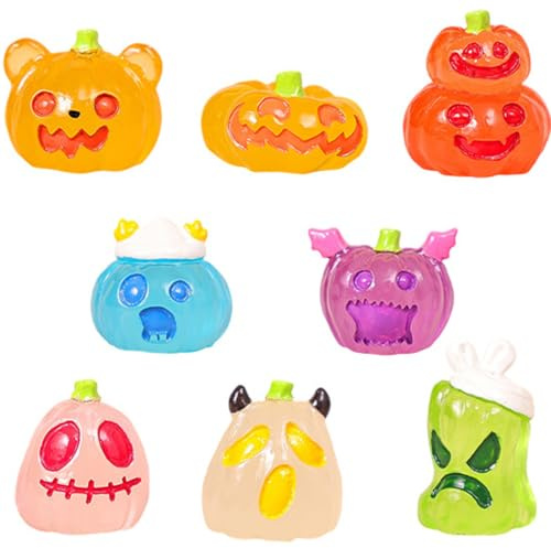 8 Stück Mini-Harz mini figuren, Mini-leuchtende Mini-Kürbis, bunte kleine Kürbisse, geeignet für Halloween- und Karnevalsdekorationen.