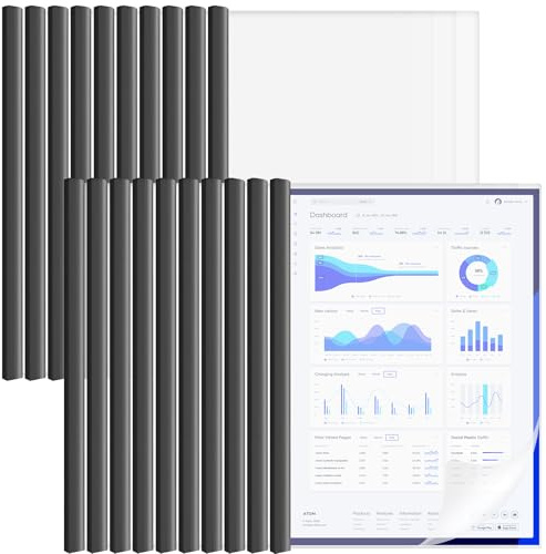 20 Pack A4 Plastic Clear Report Covers with Sliding Bars, 230 Sheet Capacity for Document Contract Report Presentation Binding Plastic Book Folders, Black Sliding Bars - 22 X 31 CM
