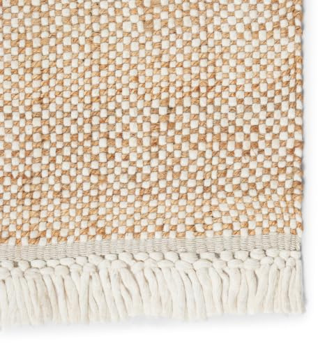 Elegant Floors® Jute-Wolle Teppich Natur | Handgefertigtes Boho Wohnaccessoire mit Fransen im Skandi Stil | Moderner Wohnzimmer Teppich für Boden Deko und Läufer | 60x90 cm
