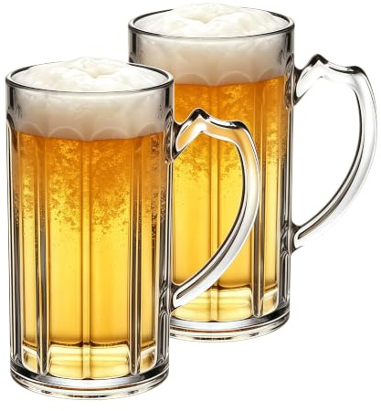 HAOHEJIA 2er Set Biergläser 0.5 Liter/Plastik Bierkrug mit Henkel/Stabiler Bierkrüge/Bierseidel/Klarsichtige große Bierkrüge aus Plastik für Bargetränke/Beer Mugs