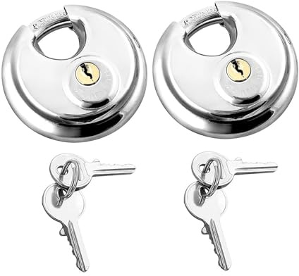 Pevlkawr Lot De 2 Cadenas À Disque Circulaire 70mm Avec Clés Inox Cadenas Exterieur Extérieur Cadenas Résistant Aux Intempéries Pour Unité De Stockage Extérieure, Remise, Clôture,porte