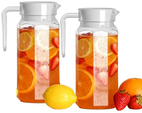 2 Pack Water Jug with Lid, 0.8 L Transparent Juice Jug Acrylic Water Pitcher with Handle for Juice Iced Tea Lemonade