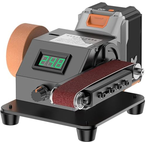 AMQYDT Mini levigatrice a Nastro, levigatrice a Nastro elettrica con Display a LED, 10 Nastri abrasivi, Angolo Regolabile a 90°, velocità Regolabile, per lucidatura di Metallo, Legno e Alluminio