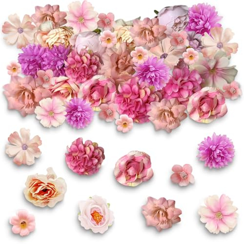 20 Stück Kunstblumen zum Basteln Seidenblumen Klein Mini Fake Blumen | Kunstblumen zum Basteln Dekorative Künstliche Blumen für Hochzeit Home DIY Basteln Scrapbooking Party Home Handwerk (Rosa)
