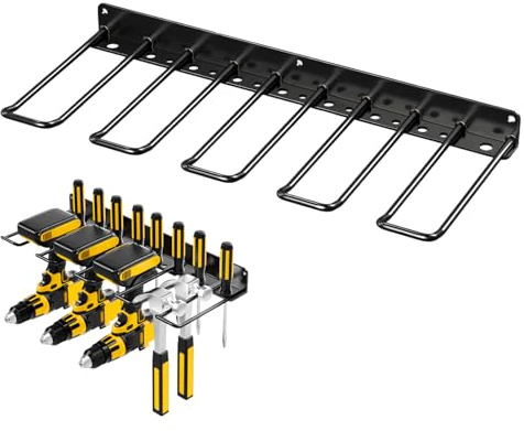 4 Schlitzen Bohrhalter Wandmontage, Akkuschrauber Halterung Wand Metall Werkzeugregal Organizer Werkzeugspeicher für Elektrowerkzeug Organizer für Garage Werkstatt Werkzeugraum(39 * 19 * 4.5cm)