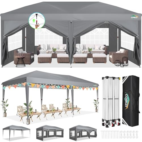 COBIZI Pavillon 3x6 Faltpavillon Wasserdicht Stabil Winterfest Faltbar Partyzelt mit 6 Seitenteilen Pop up Gartenpavillon UV Schutz 50+ Höhenverstellbar für Strand Hochzeit Camping, GRAU