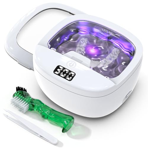 Triler Ultrasonic Retainer Cleaner Machine, 45kHz Cordless Denture Cleaner with 140ml Tank and Digital Battery Display, Mouth Guard Cleaner for Aligners, Dentures, Braces, Travel & Home (White)
