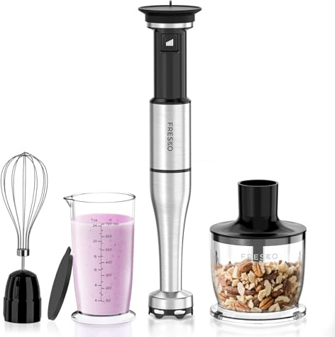 FRESKO 4-en-1 Mixeur Plongeant 1000W, Vitesse Variable, Acier Inoxydable
