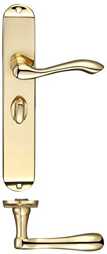 Fulton and Bray Arundel Door Handle on Long Backplate - Bathroom Set - Polished Brass