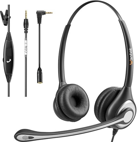 Wantek Casque Téléphone Portable avec Micro Anti-Bruit, Oreillette Smartphone Filaire avec Jack 3,5 mm et 2,5 mm pour iPhone Galaxy Huawei HTC LG Blackberry Téléphones Android Mac Skype