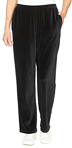 Alfred Dunner Women's Precious Jewels Velour Straight Leg Short Length Pant (Black, Small)
