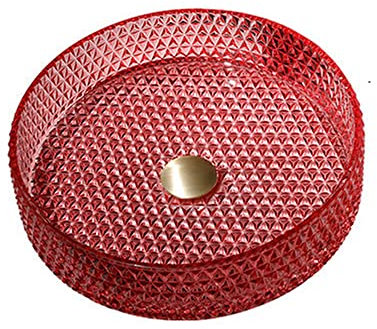 Homelava- Lavabo da appoggio tondo rosso Lavabi da bagno rotondi in vetro artistico per installazione da appoggio. (L400 * W400 * H105)