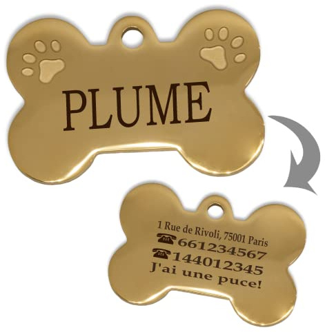 Ibera Gifts - Médaille Chien avec Gravure en Forme d'Os avec Pattes pour Animaux de Taille Moyenne à Grande, Médaille Chien Gravée
