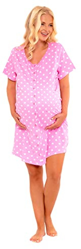 Nikaro Cotton Maternity Nightdress Soft & Breathable Nursing Nightie with Short Sleeves Pregnancy & Postpartum Sleepwear (Pink) 20-22