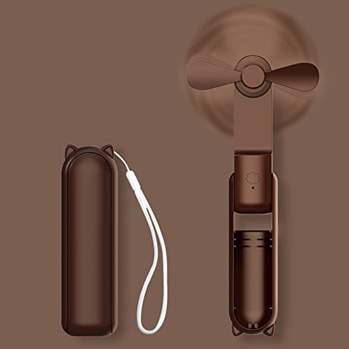 DSLIHA Handheld Mini Fan - USB Rechargeable Portable With 3 Speeds, Folding Personal Desk Design for Women Kids, Home Office Indoor Outdoor Travel (Brown)
