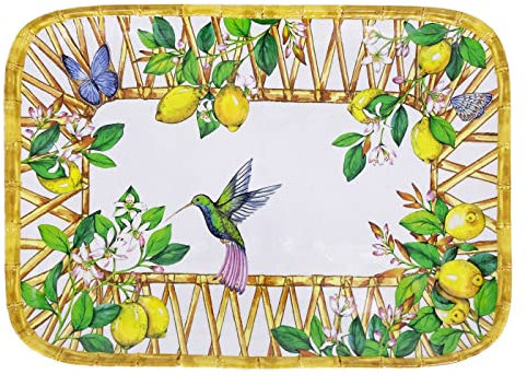 Les Jardins de la Comtesse - Vassoio grande in melamina pura - Limoni gialli - Grande vassoio di presentazione del servizio da tavola Capri - Collezione stoviglie MelARTmine - 45 x 32 cm