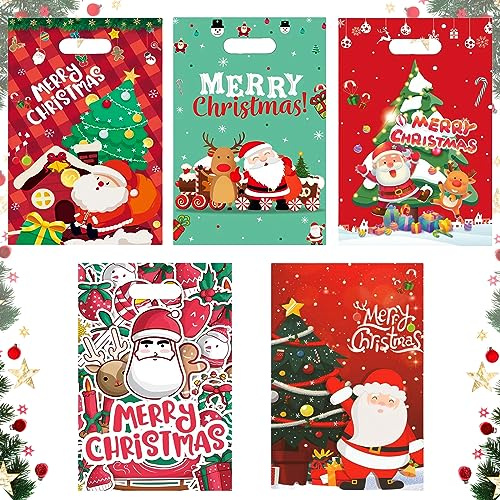 50 Stück Party Geschenktüten Weihnachten für Mädchen und Jungen,Partytüten Candy Cookie Tüten Plastik Mitgebsel Tüten Kleine Geschenktüten für Weihnachten Party Kinder,Geschenkverpackung