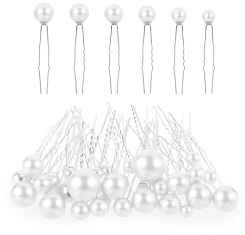 Lusofie 36Pcs Pearl Hair Pins Wedding Preals for Hair Bridal Hair Pearls Bobby Pins Pearl Wedding Hair Pins for Women Girl(6 Sizes, White&Silver)