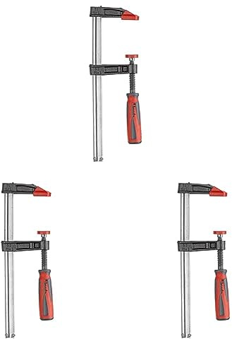 kwb Profi Schraub-Zwinge mit 2-Komponentengriff 50x200, Spann-Weite 200 mm, Spanntiefe 50 mm, Spannbacken aus Temperguss-Stahl, Schraubzwenge mit Hohlprofilschiene (Packung mit 3)