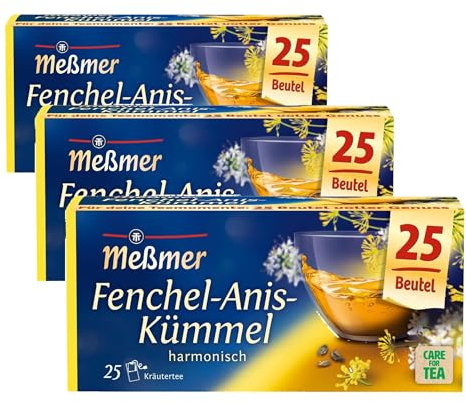 Meßmer Fenchel-Anis-Kümmel | 25 Teebeutel | Vegan | Glutenfrei | Laktosefrei (Packung mit 3)