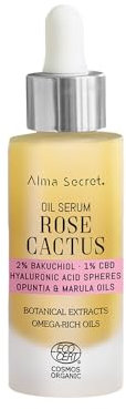 ALMA SECRET | Sérum Facial Rose Cactus Renovador Celular Antiedad con 2% Bakuchiol y Ácido Hialurónico – Todo Tipo de Pieles – Vegano y ECOCERT COSMOS ORGANIC – 30ml