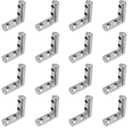 sourcing map 16pcs L-Forme Intérieur Joint Support (Argent) | Intérieur Coin Connecteurs Pour 3030 Série Aluminium Extrusion Profil Fente 8mm
