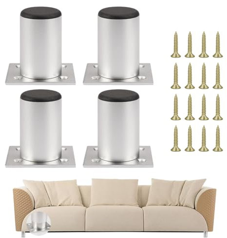 Piedini Regolabili per Mobili, 4 Pezzi Piedi di Alluminio, 6cm Rotondi Gambe, Piedini per Divano, Piedi Letto, Altezza Regolabile 1-10mm, per Armadietto, Tavolo
