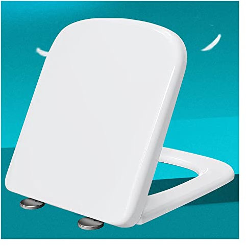 WC-Sitz Quadratische Form Toilettensitz mit Absenkautomatik Weiß Langlebige Toilettensitze Langsam schließende Toilettendeckelabdeckung, verstellbare 360°-Scharniere, weiß-34 * 43,5 cm (Color : Whit