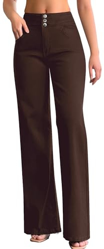 roswear Women's Wide Leg Jeans Casual High Waisted Stretch Baggy Loose Denim Pants, Brown, XL