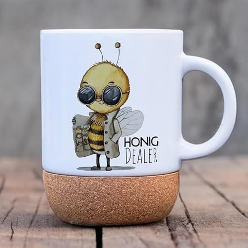 ilka parey wandtattoo-welt Tasse Becher Keramiktasse mit Kork Korktasse Imker Biene Bienchen Bee Spruch Honig Dealer Kaffeepott Kaffeebecher Kaffeetasse Geschenk tsk17