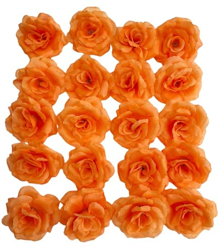 Corkwaw Lot de 25 têtes de roses artificielles en soie de 7,6 cm | Décoration de fête de mariage, maison, jardin, bricolage, artisanat, boîte cadeau (orange)