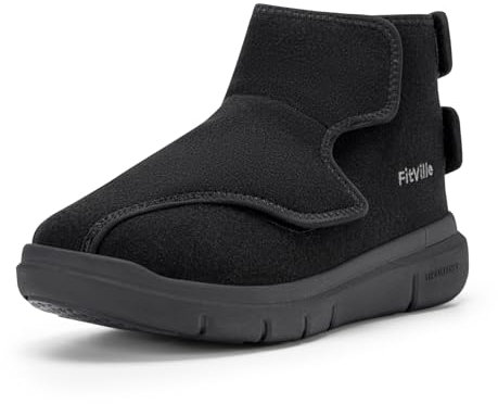 FitVille Winterstiefel Extra Breit Damen mit Klettverschluss Winterschuhe Warme Winterboots Hausschuhe Gefütterte Seniorenschuhe Pflegeschuhe Gesundheitschuhe lammfell Stiefel Schwarz EU 38.5 X-Weit