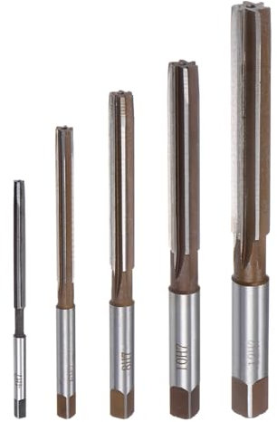 QUARKZMAN 5Pcs Jeu de 5 Alésoirs à Main 4mm 6mm 8mm 10mm 12mm H7 Métrique Acier Allié Alésoir à Flûtes Droites Outil de Coupe en Acier pour le Rechargement de Trous en Métal et Bois