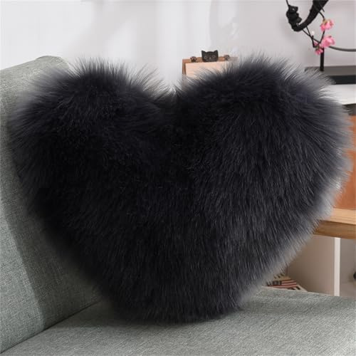 champracer Herzförmiges Plüschkissen Kissen Wurfkissen dekoratives Kissen Sofa dekorativ Valentinstag Ostern (40x50 cm, dunkelgrau)