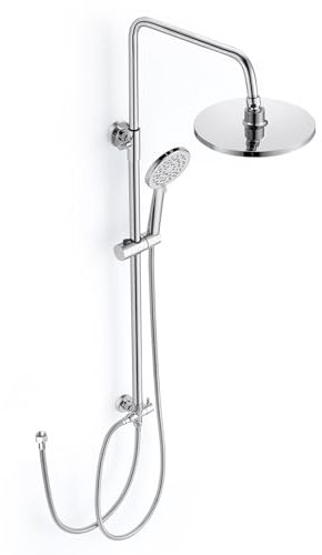 Duschsystem ohne Armatur, Bevankly Chrom Regendusche ohne Armatur mit Regendusche Duschkopf und 3 Strahlarten Handbrause, Edelstahl Duschset ohne Armatur, Kopfbrause 21x21cm, Chrom