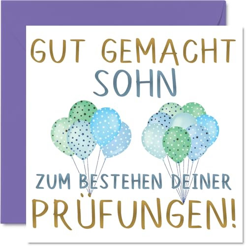 Stuff4 Bestandene Prüfung Geschenk Karte - Gut Gemacht Sohn - Master Abschluss Bachelor Geschenk Sponsion Doktortitel, 145mm Examen Promotion Matura Graduation Gift Grußkarten