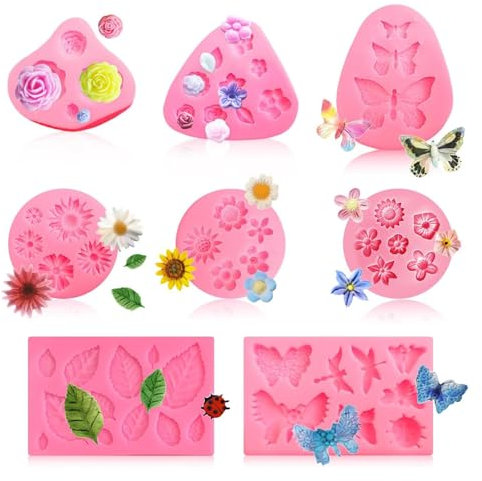 8 Stück Silikonform Blumen Mini Rosen Kleine Gänseblümchen Silikonform Fondant 3D Backform Blumenform Kuchendekoration für Schokolade Zuckerguss Gelee Kerzen Seife