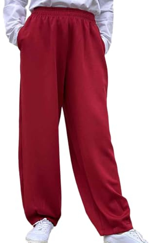 Kids Martial Arts Kung Fu Pants with Pockets Elastic Waist Yoga Tai Chi and Wing Chun Loose Bottoms Burgundy