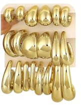 36 Pairs Gold Hoop Earrings Set for Women Multipack, Hypoallergenic Chunky Chain Twisted Hoop Earrings Pack, Fashion Dangle Earrings Jewelry for Gift (B-10Pairs Gold)