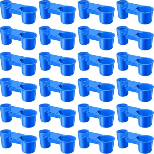 LemonRoad 24 Pcs Bird Drinker Feeder Cups Plastic Water Bottle Cup for Cage Ideal for Pigeon Bottle Chicken Quail Poultry Waterer Accessories(Blue)