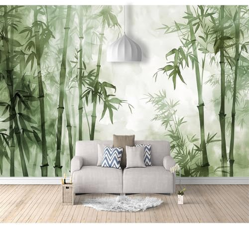 Fototapete 3D Effekt Tapeten selbstklebend Aquarell Pflanze Bambus grün 100x70cm Hintergrund Wohnzimmer Schlafzimmer Flur Modern Tapete Wandtapete