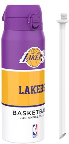 NBA Los Angeles Lakers Sport Vattenflaska Med Avtagbart Sugrör, 750ml/24oz, Läckagesäker Vakuumisolerad Dricksflaska, Lätt Att Öppna, Säker Låsning, Diskmaskinssäker, Flipplock, Metallflaska