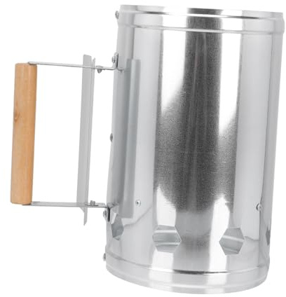 INOOMP Barbecue Carbonella Starter in Metallo Resistente con Manico in Legno Isolante Accendifuoco Rapido per Esterni Adatto per Campeggio e Picnic Ciminiera per Carbonella Riscaldamento