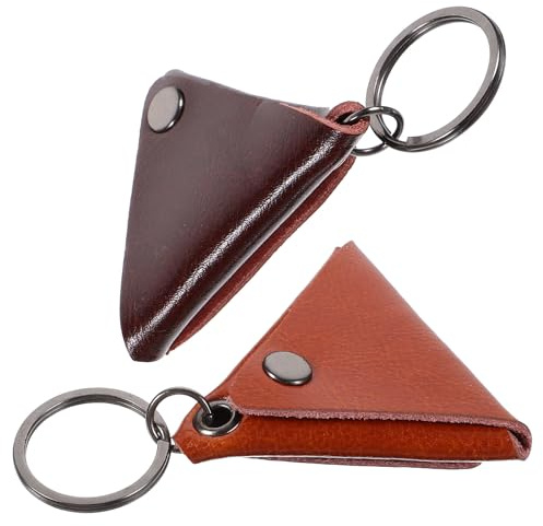 EXAOMBLE 2 Piezas Estuche Llavero para Púas de Guitarra de Piel Resistente Soporte Portátil para Plectros de Unidades Marrón y Naranja Accesorio Práctico para Almacenamiento