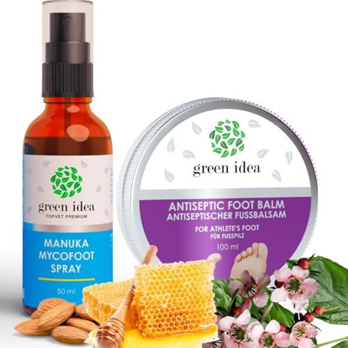 Green idea - Fußpflege-Kombi – Fußspray mit Teebaumöl und Fußbalsam mit Manuka und Propolis – Natürliche Pflege gegen Fußgeruch und Fußpilz