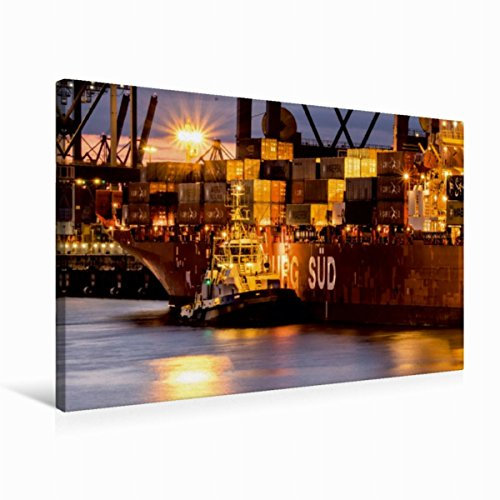 Premium Textil-Leinwand 75 x 50 cm Quer-Format Containerschiff Hamburg Süd mit Schlepper | Wandbild, HD-Bild auf Keilrahmen, Fertigbild auf hochwertigem Vlies, Leinwanddruck von Matthias Voss
