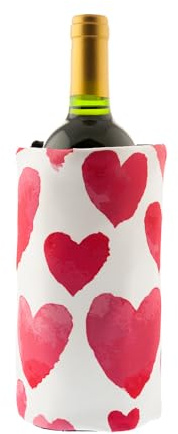 Koala Spain Enfriador de Vino con Gel Rápido Enfriamiento Compartimentado, 4 Capas Anti-condensación,Estampado Corazones, Velcro Ajustable Bot. Vino o Cava, Incluye Regalo