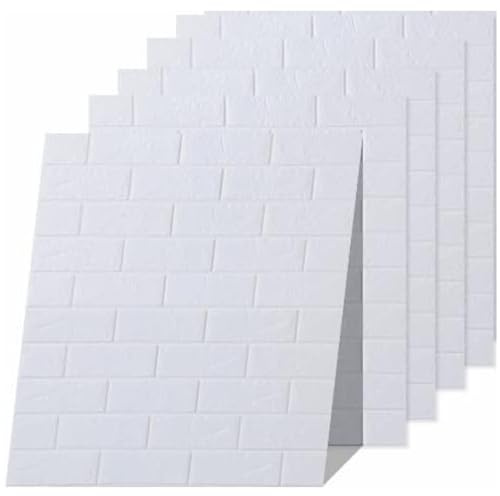 Euro Tische 5x 3D Wandpaneele selbstklebend – Tapete in Steinoptik für Wandgestaltung – wasserfeste Fliesenaufkleber für Schlafzimmer, Badezimmer, Küche & mehr – 5 Stück Weiß (70x77 cm)
